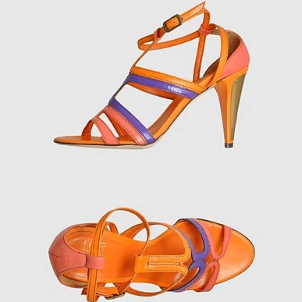 GF Ferre Multicolor Leather Metal Heel Sandals Pumps